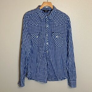 Salt Valley Western Blue Plaid Cotton Long Sleeve Button Shirt